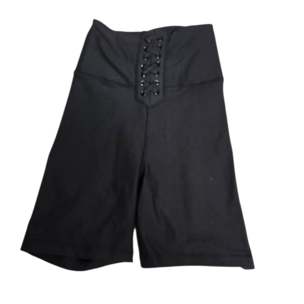 WE WORE WHAT black lace up high waist‎ stretch biker workout shorts XS